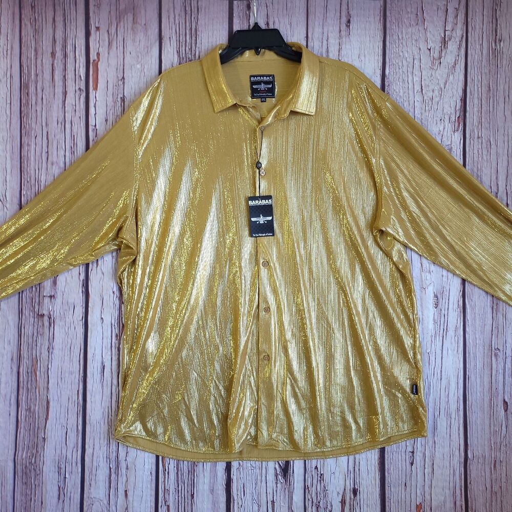 Barabas Shiny Metallic Gold 4XL Club Shirt Mens Cotton Blend Men Long Sleeve NWT